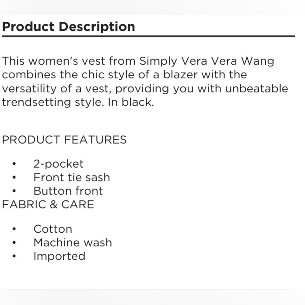 Women’s Simply Vera Vera Wang Vest, Size Medium NWT Size Medium - Picture 5 of 16
